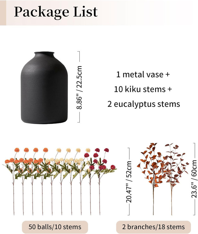 Flower Centerpiece Table Decorations: Metal Vase with 12 Stems of Fake Mums Kiku gallery