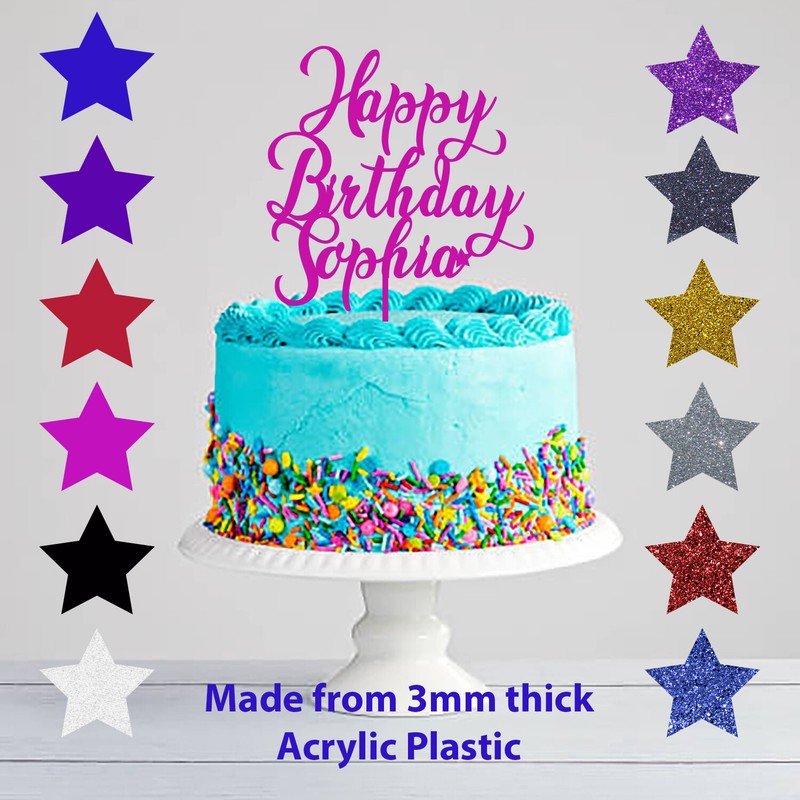 Personalised Happy Birthday Acrylic Glitter Cake Topper Any Name