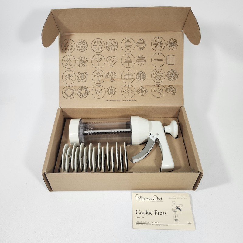 Pampered Chef Cookie Press Set 15 Discs Patterns 1525 Dough Classic Spritz Tool
