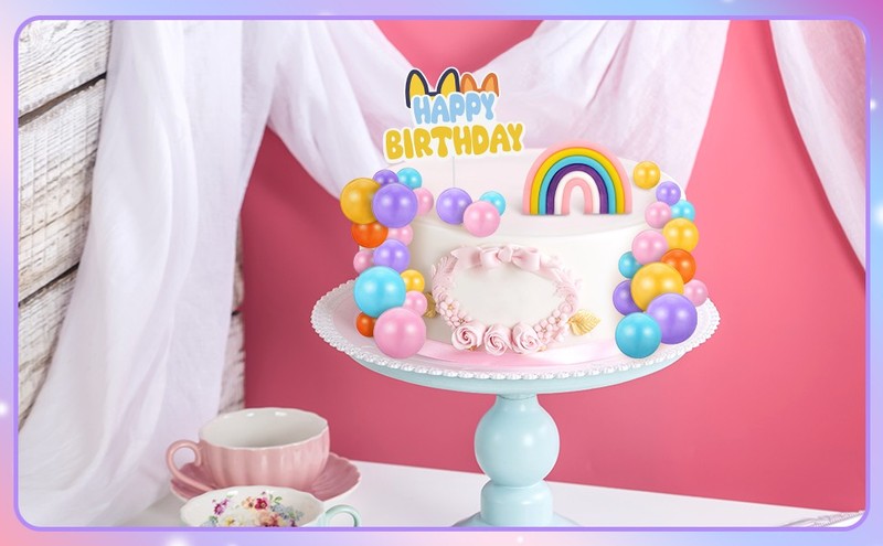 63 Pcs Cake Toppers with Balls Daisy Rainbow Cake Topper, Blue Cake Topper gallery