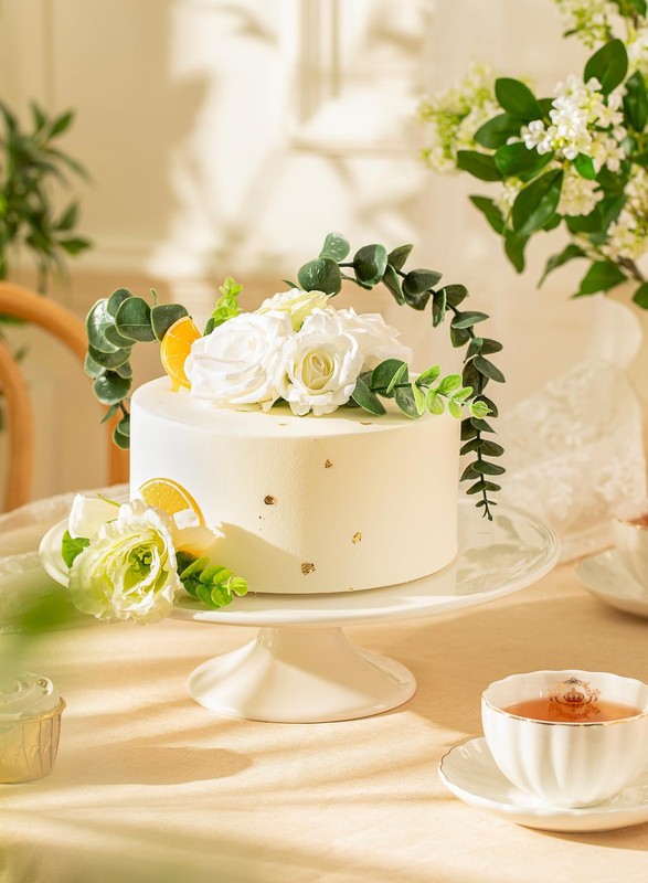 Porcelain Cake Stand 12-Inch, Round Dessert Display, Elegant White Cupcake Ho... gallery