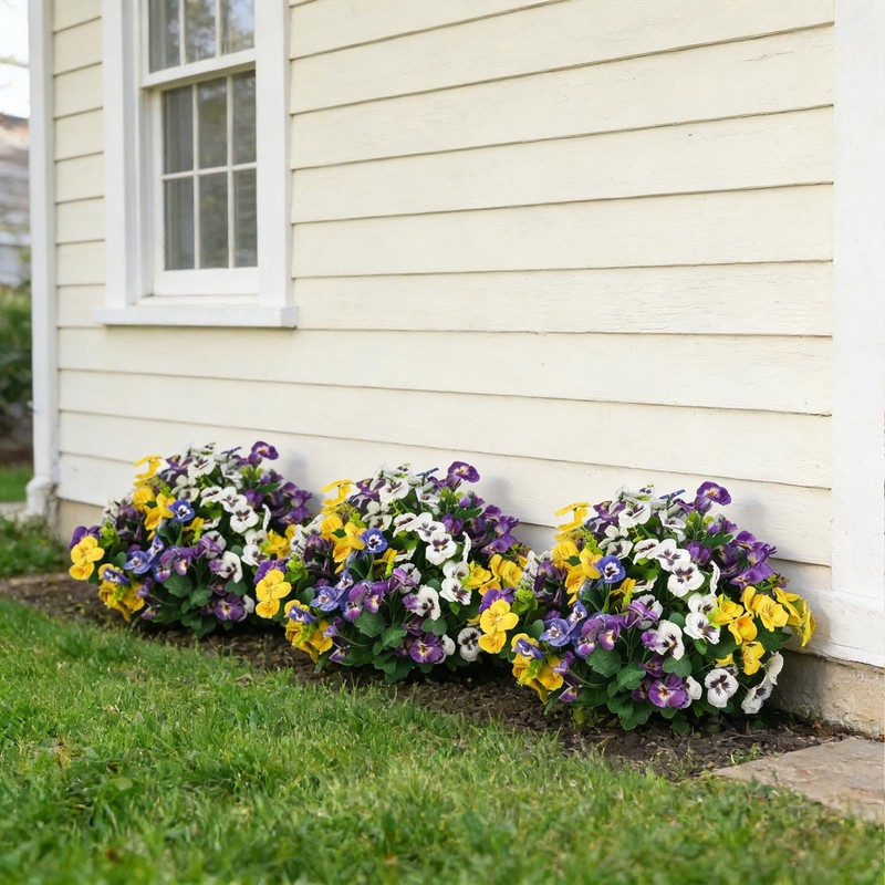 Qianyun Artificial Pansy Flowers Outdoor Pansy Plant Ground Spike 2-Packuv gallery
