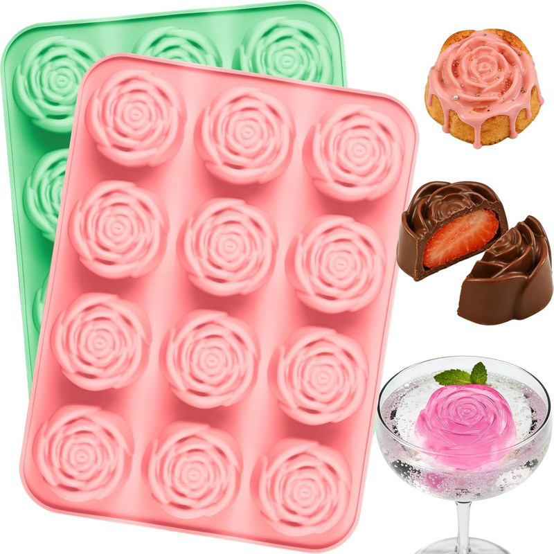 Rose Flower Silicone Mold, 2Pcs Rose Ice Cube Mold, 24-Cavity Rose Silicone M…
