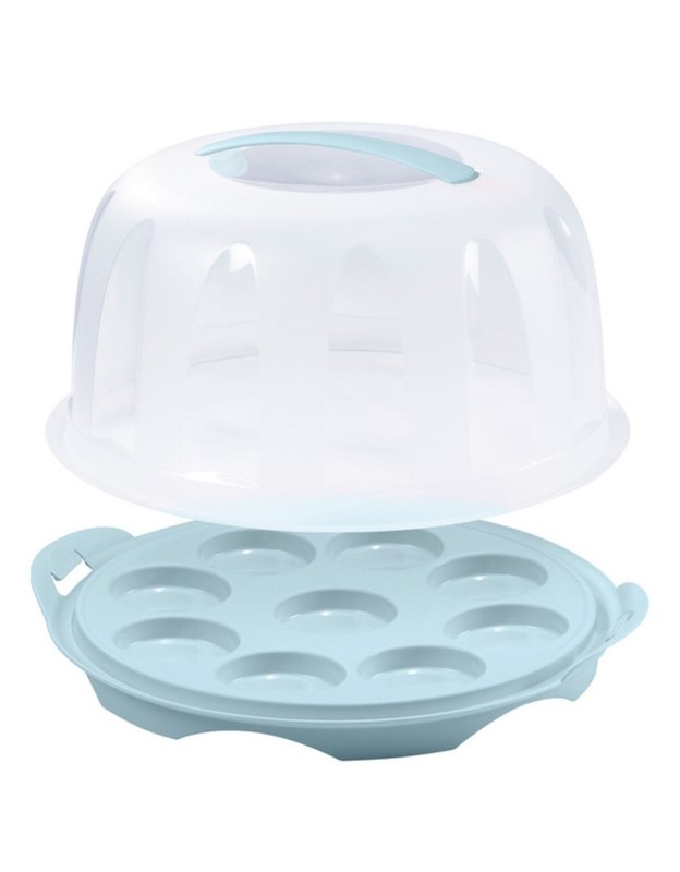 Crofton Round Plastic Egg, Muffin, Cupcake, Carrier Blue & White With Handle gallery