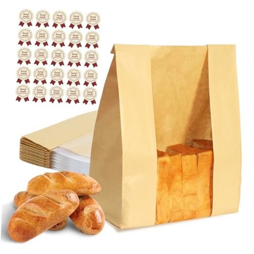 Bread Bags for Homemade BreadPCS Paper 8.3″x 3.5″x13.7″Bags with Stickers A 25
