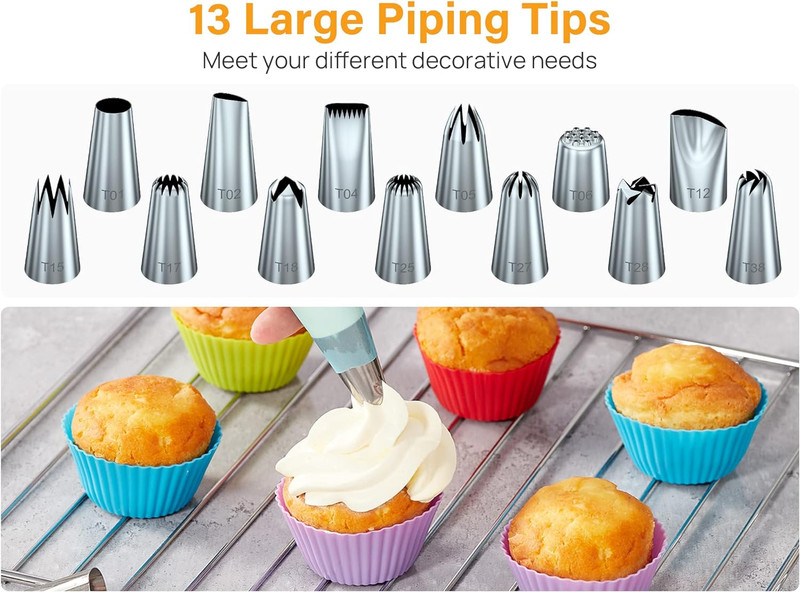 54 in 1 Piping Bags and Tips Set with 13 Large Size Piping Tips, 35 Standard Siz gallery