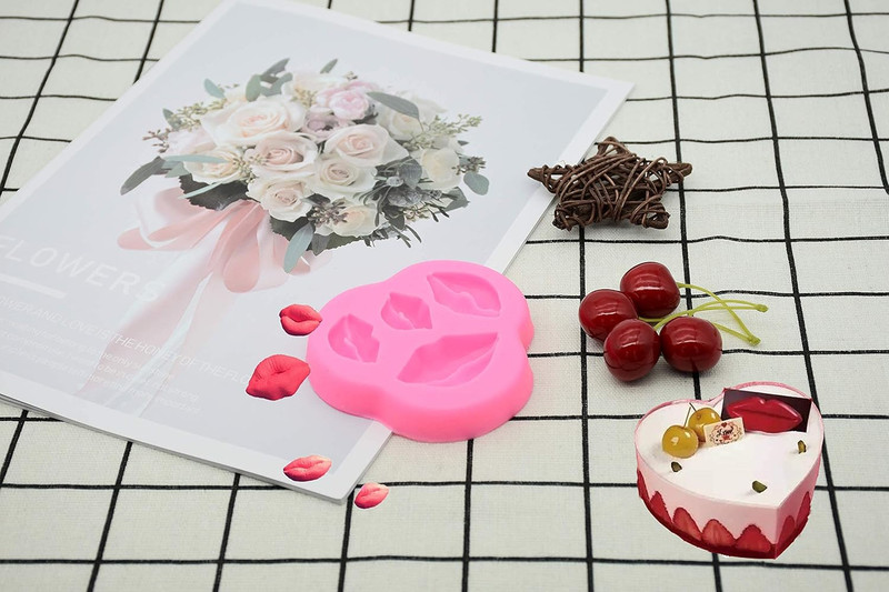 3 Pack Silicone Fondant Cake Molds, Rose Flower, Lips, Heart Shape Candy Molds S gallery