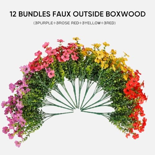 Artificial Flowers for Outdoor,12 Bundles Silk Fake Flowers,UV 4 Multicolor gallery