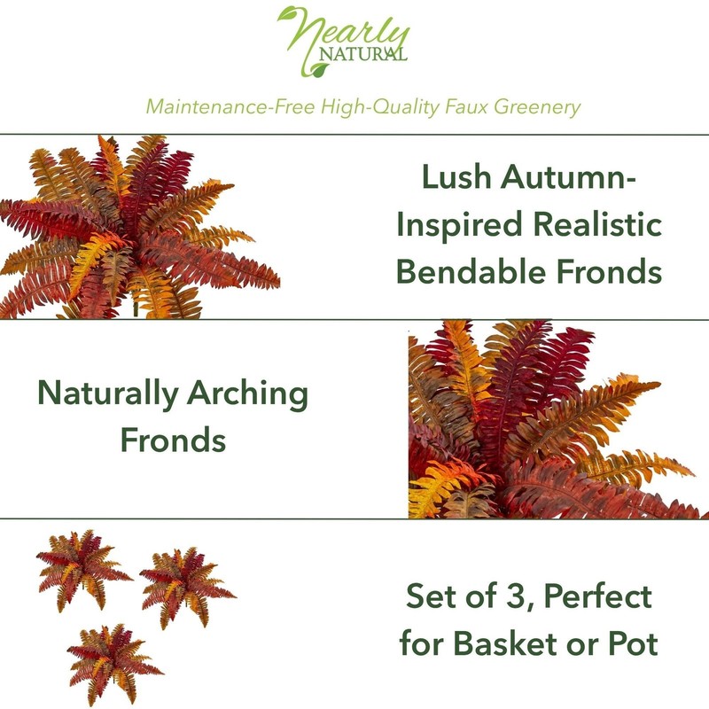 Nearly Natural 20 Autumn Boston Fern Artificial Set Of 3 Silk Plants Orange gallery