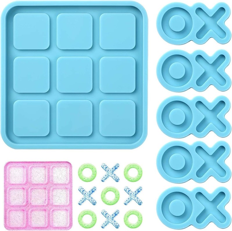 Versatile Silicone Tic Tac Toe Mold with Chess Pieces - Perfect for Craft Lovers gallery