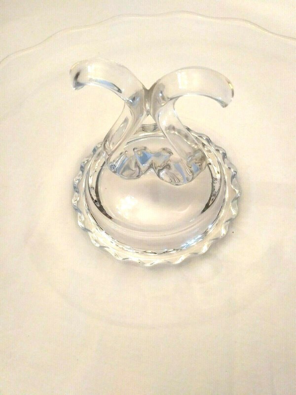 Vintage Clear Glass Cake Plate Stand Scallop Edge with Double Center Handle 12" gallery