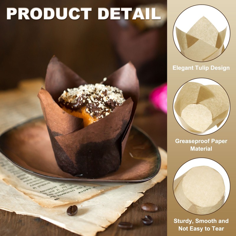 150Pcs Tulip Baking Cups Cupcake Muffins Liners Paper(3.1" x 2", Brown) gallery