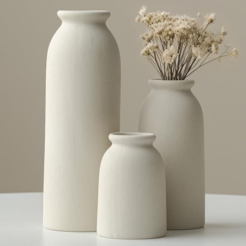 Ceramic Vase Set-3, Small Flower Vases for Decor, Modern Boho Farmhouse Beige