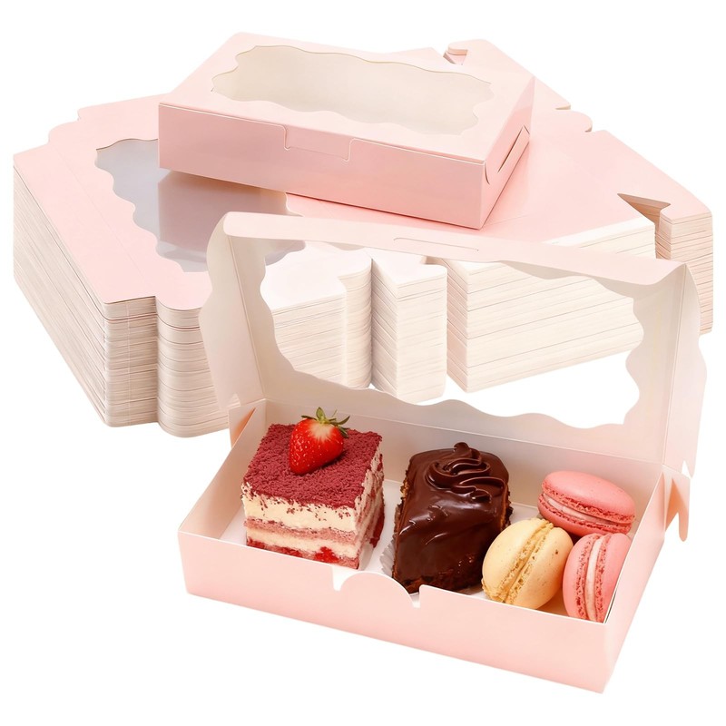 100 PCS 7×4.3×1.6 Inch Pink Cookie Boxes with Clear Window, Small Cookie Box …