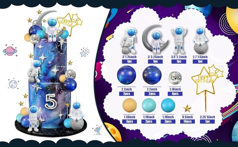 Space Cake Toppers Outer Space Cake Decorations with Balls Stars Astronauts gallery