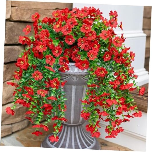 Artificial Hanging Flowers for Outdoors Decoration, 2Pcs Fake Spring Red