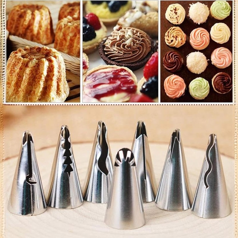 Silver Pleated Skirt Piping Nozzles Set, Stainless Steel Russian Nozzles Tips gallery