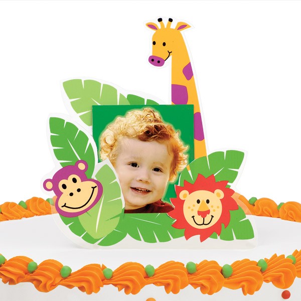 Wilton Jungle Pals Cake Topper 2×2 Photo Slot 4.25×5″ Animal Birthday Decor
