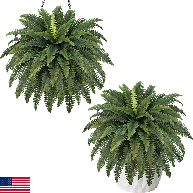 Richeerca Fake Ferns 42In Large Fake Bush Plants 2 Artificial Ferns 65 Fronds