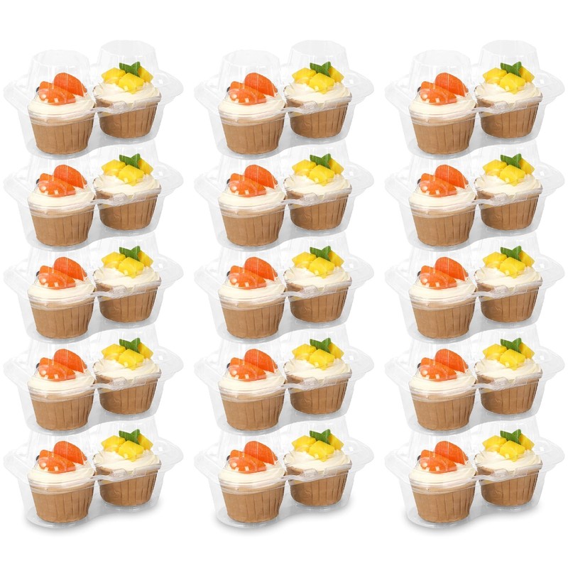 80 Pack Plastic Cupcake Containers 2-Compartment Clear Boxes Disposable Cupca…