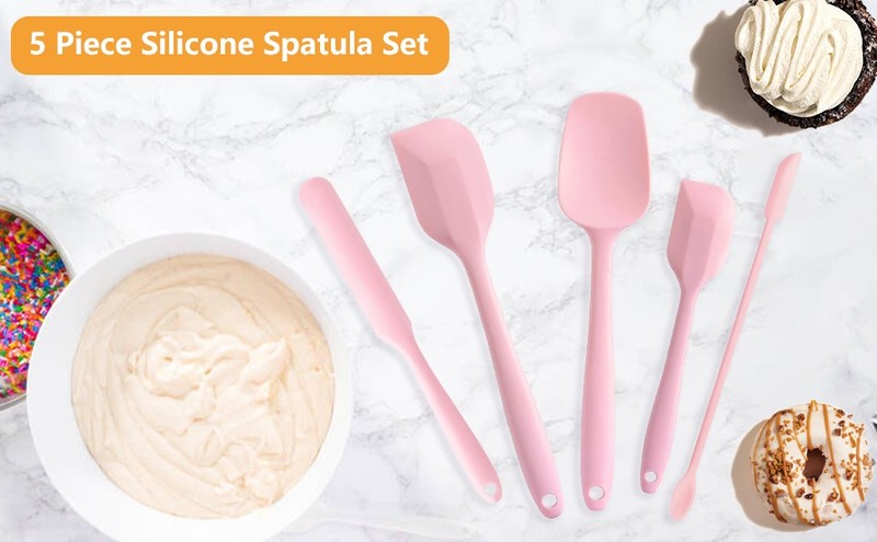 5 Piece Pink Silicone Spatula Set, Heat Resistant Rubber Spatulas Set, gallery