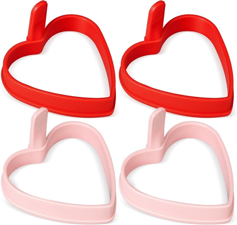 4 Pcs Valentine’s Day Heart Shaped Egg Ring Molds Silicone Nonstick Fried Egg