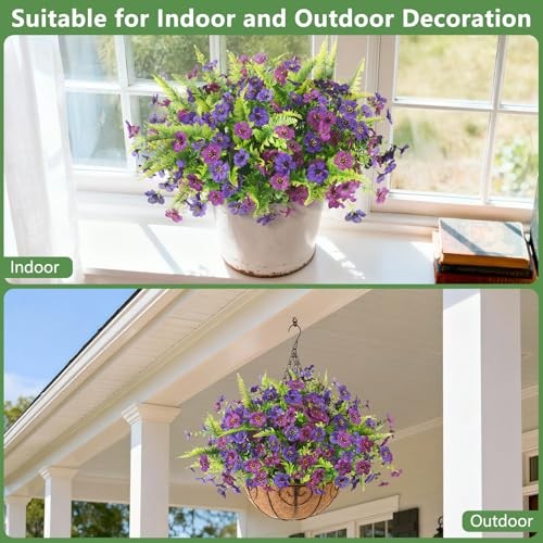 Artificial Flowers for Outdoors, 12 Bundles Purple Light/Deep Purple and Fern gallery