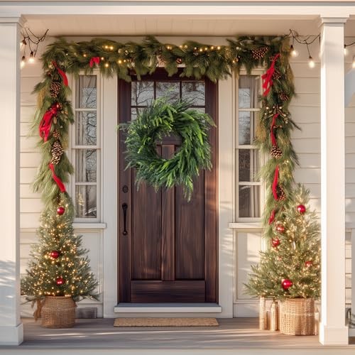24" Real Touch Norfolk Pine Christmas Wreath, Artificial Faux Evergreen gallery