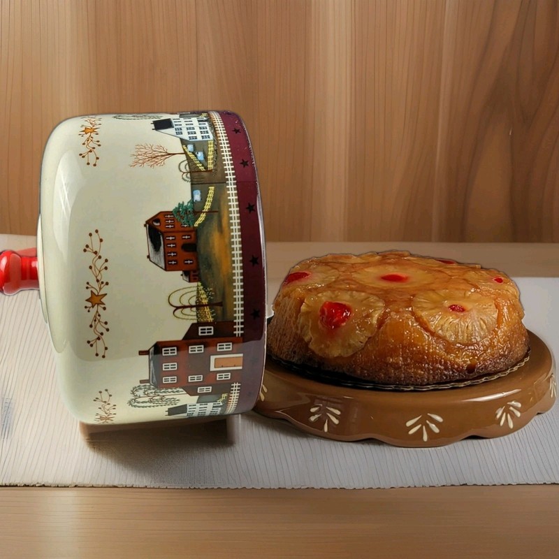 VGT Ceramic Cake or Cheese Cover & Platter, houses/country/farms/Sheep/Autumn gallery