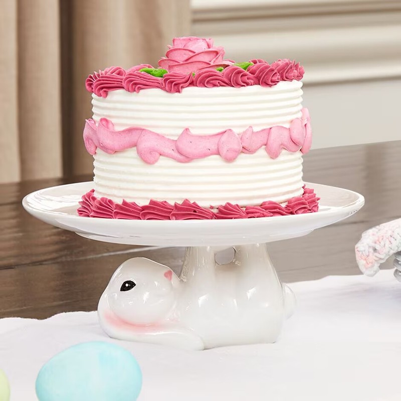 Easter Bunny Rabbit Cake Stand Ceramic Cupcake Centerpiece Spring Table Decor gallery