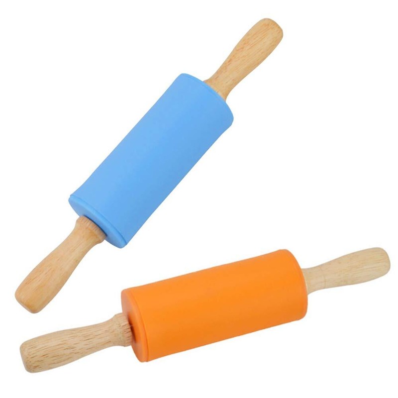 2 PCS 9″ Mini Rolling Pin Wooden Handle Kids Dough Rollers Baking Supplies