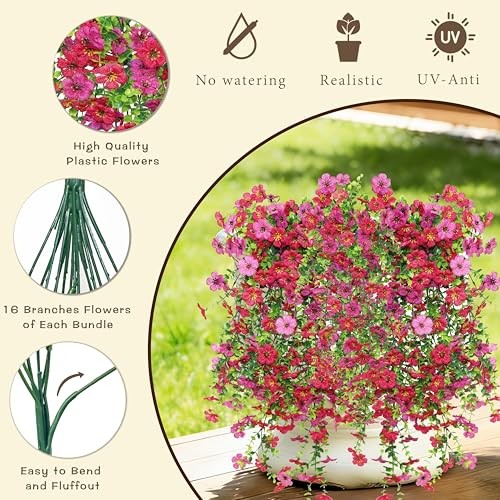 Artificial Hanging Flowers for Outdoor Spring Decor pcs UV 2 Light Purple Red gallery