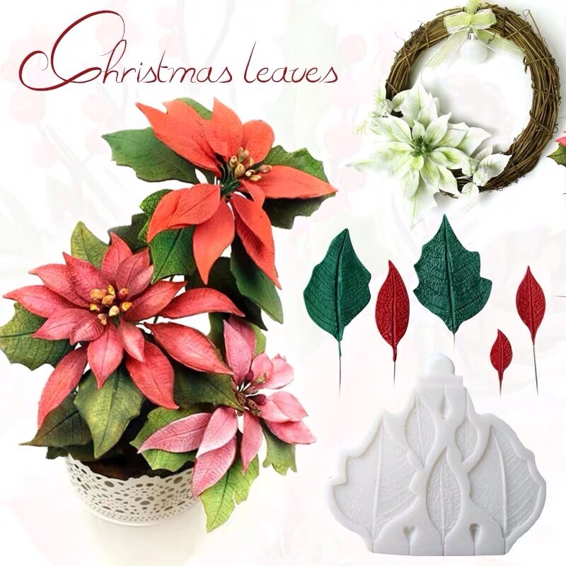 Silicone Poinsettia Fondant Chocolate Gumpaste Decoration Mould DIY Clay Resin