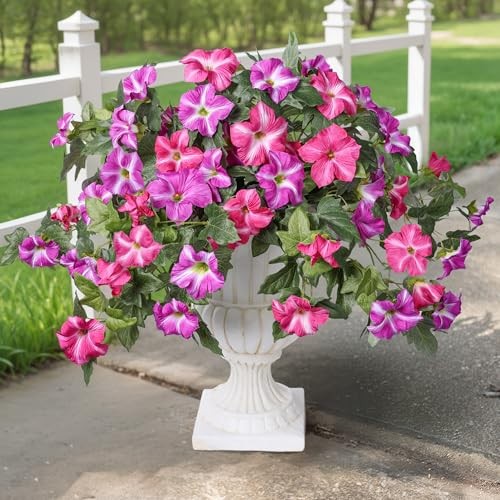 Artificial Flowers for Outdoors 2PCS Faux Petunias Silk Fake Flowers Fuchsia gallery