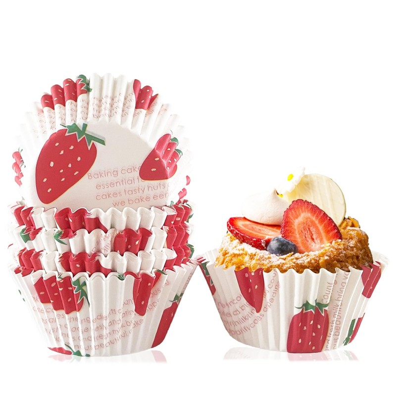 Mini Muffin Liners 100 PCS Strawberry Printing Pink Cupcake Baking Cups
