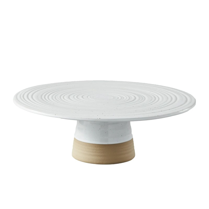 Better Homes & Gardens Abbott Exposed Clay Stoneware Pedestal Cake Stand, White