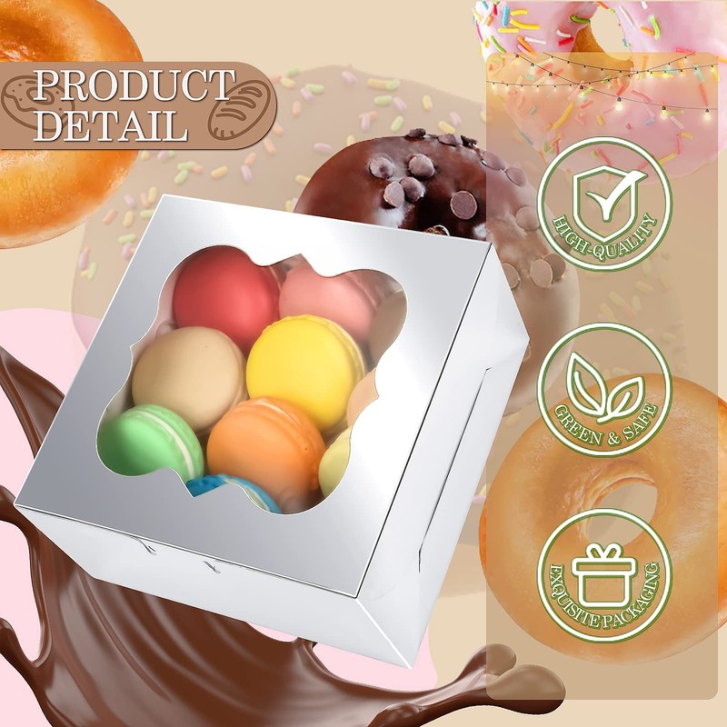 Bakery Boxes With Window 6x6x3 Inches Cookie Pastry Candy Donuts Silver 65 PCS gallery