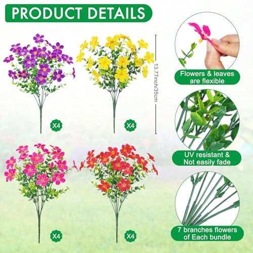 16 Bundles Artificial Flowers for Outdoors Decoration Fake Silk Multi Color gallery