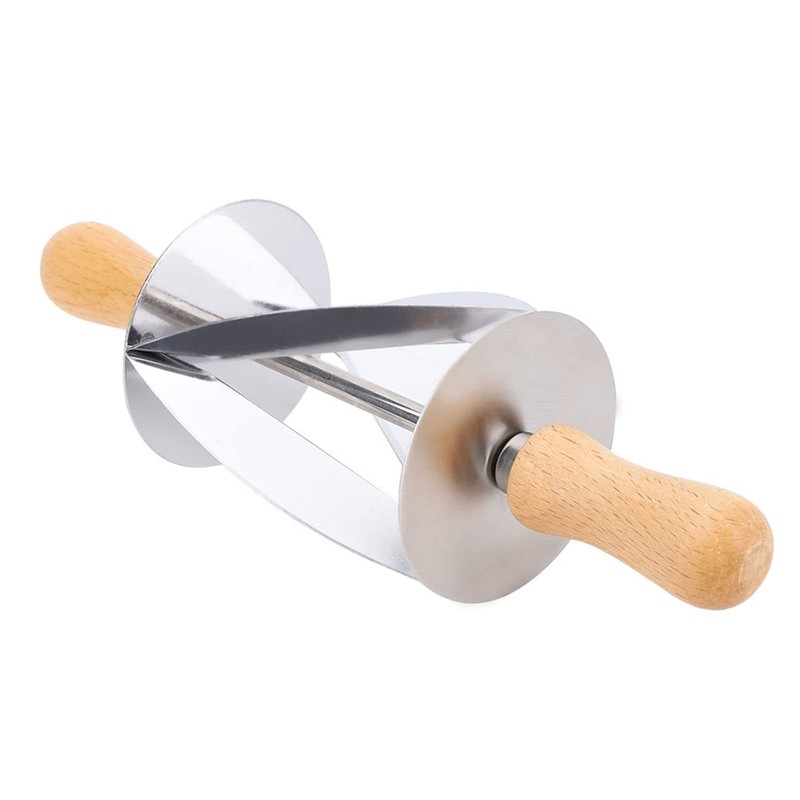 Stainless Steel Dough Cutter, Roller Cutter Round Rubber Wood Handle Pasta... gallery