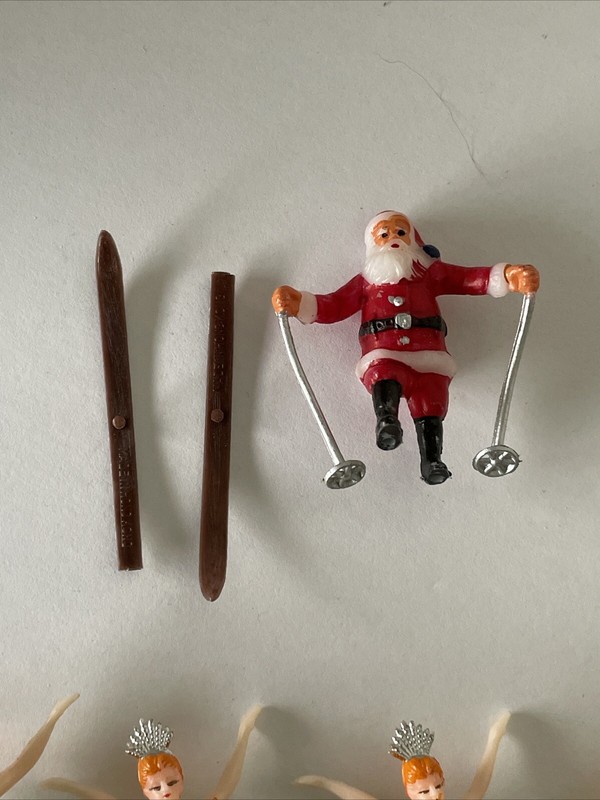 Five (5) Vintage Cake or Cupcake Toppers, 4 Ballerinas Plus One Skiing Santa gallery