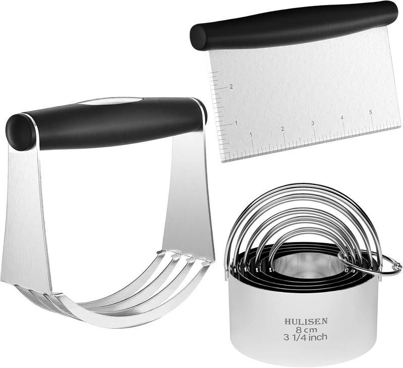 Stainless Steel Biscuit Cutter Set, Pastry Scraper and Dough Blender, Sturdy &