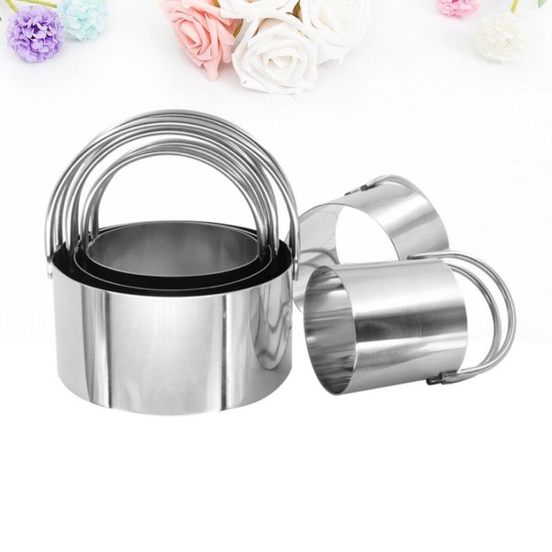 5 Pcs Stainless Steel Biscuit Cutter Round Shape With Handle For Baking