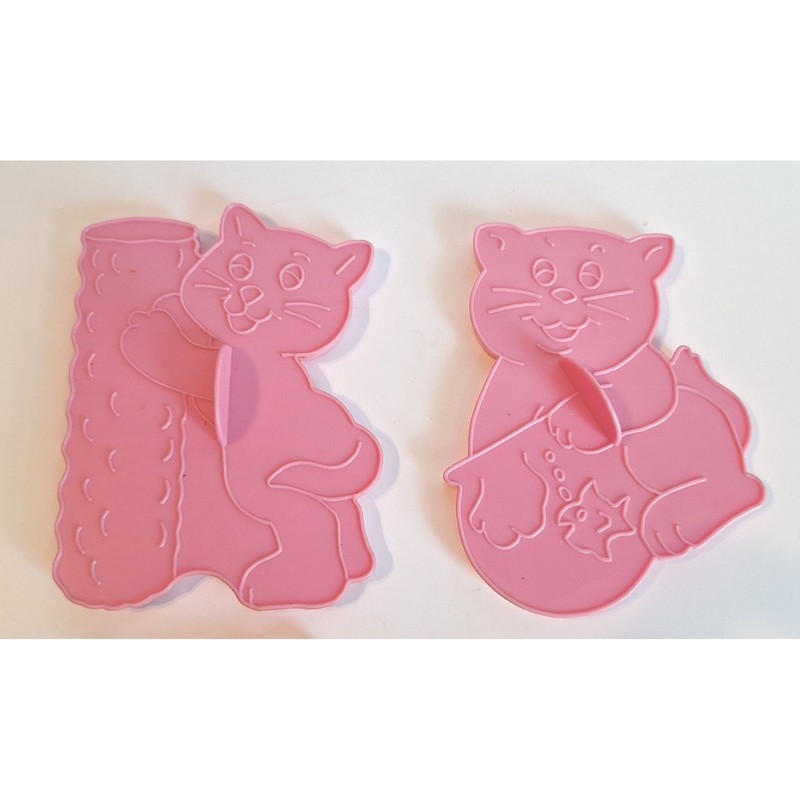 Vintage 1990 Wilton Pink Cat Cookie Cutter Set of 4 Kitty Yarn Scratching Post gallery