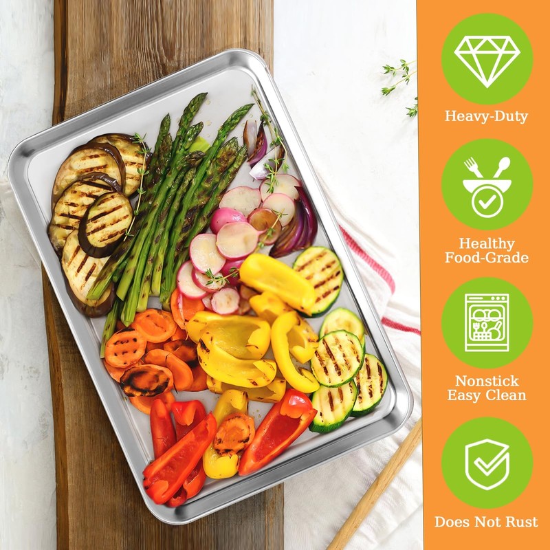 CEKEE 4-Pc Stainless Steel Baking Sheet Set, Cookie Pan Tray, Rust-Free, 16x12" gallery