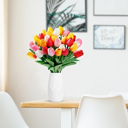 Fake Tulips Artificial Flowers Real Touch PU Faux Flowers Tulip 30 Pcs Mixed 1 gallery