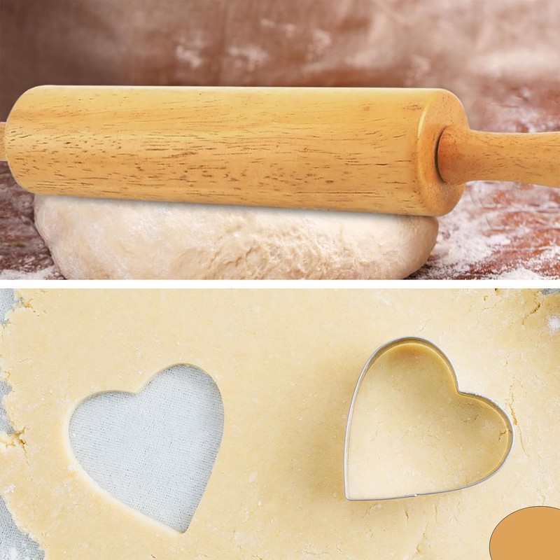 Rodillo madera clasico 17,6 pulgadas para masa galletas pizza mango comodo uso gallery