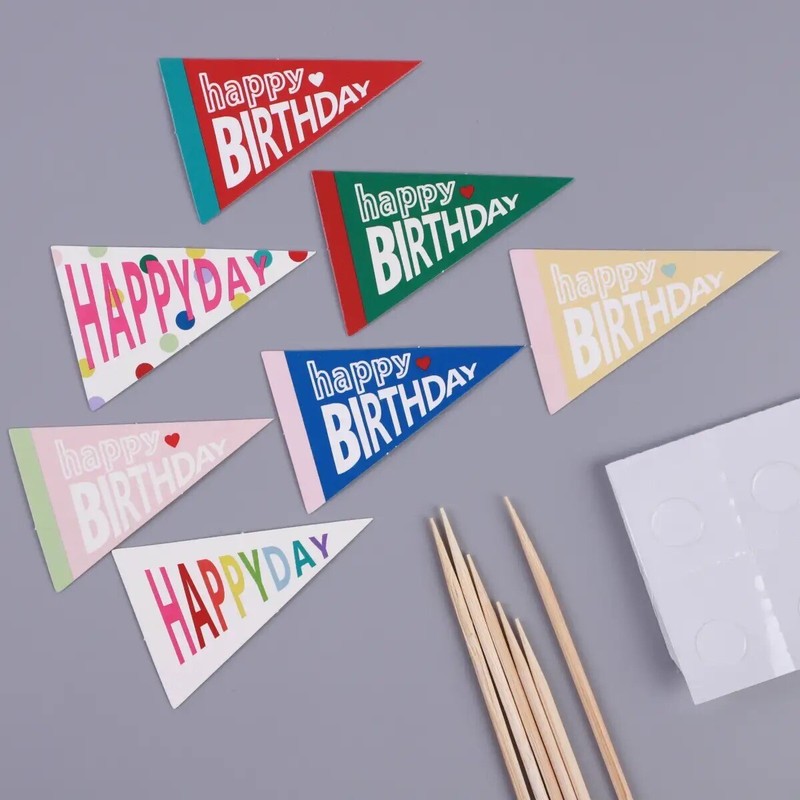 14pcs HAPPY BIRTHDAY FLAG DIY Birthday Cupcake Toppers