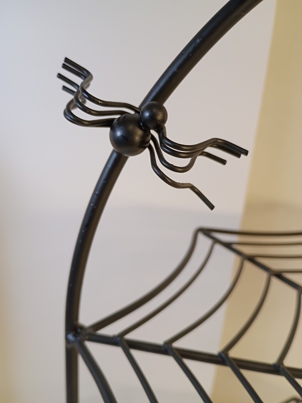 Halloween Black Metal Wire Spiderweb 2 Tier Tidbit Tray Dessert Cake Stand gallery