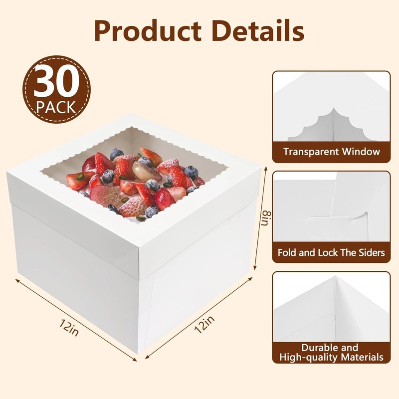 30 Pcs Cake Boxes 12x12x8 Inch White Bakery Boxes with Window Cake Containers... gallery