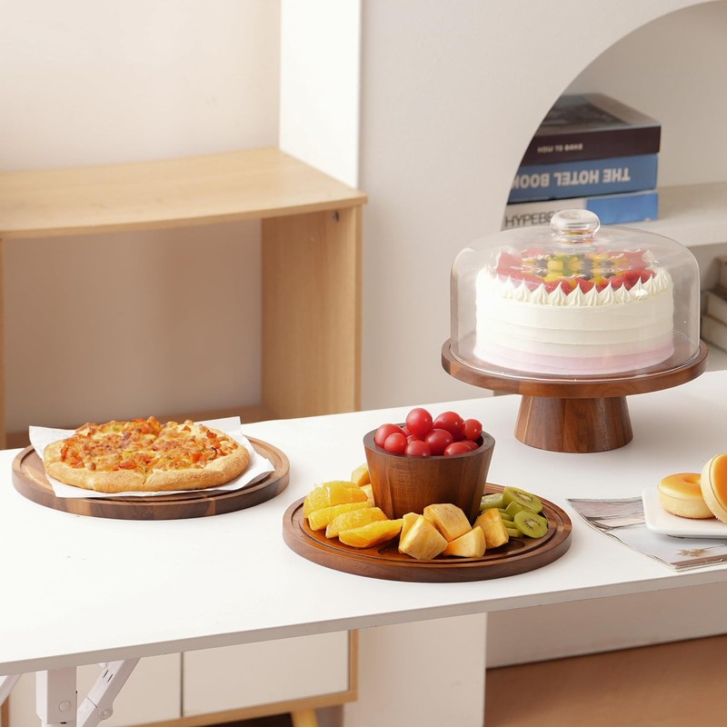 Soporte pasteles madera de acacia con tapa de cristal – Base magnética de 30 cm gallery